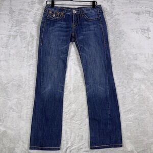True Religion Jeans Joey Low Rise‎ Bootcut Rainbow Billy Big T Stitching Size 28